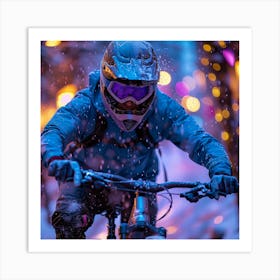 Mountain Biker In The Snow Art Print