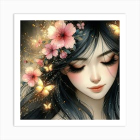 Beautiful Girl With Flowers 7 Art Print