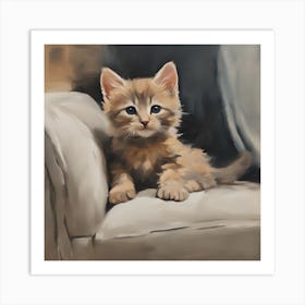 Kitten Sitting On A Chair Art Print