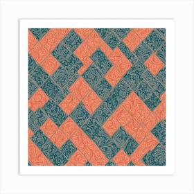 Tile Pattern, Dusty Teal, muted Coral, 208 Art Print