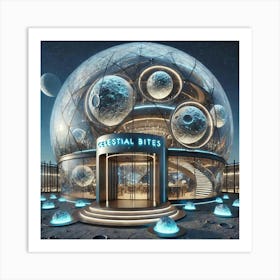 The Exterior Of A Futuristic Lunar Themed Restaura 1024x1024 Art Print