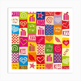 Multicolored Gift Wrap Decor Love Colorful Hearts I Love You Art Print