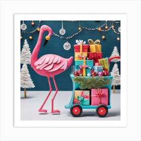 Flamingo With Gifts Art Print