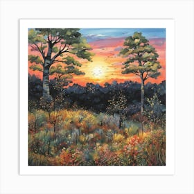 Sunset In The Woods 10 Art Print