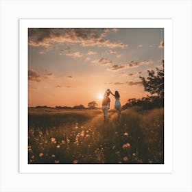 Sunset Couple In The Field Art Print