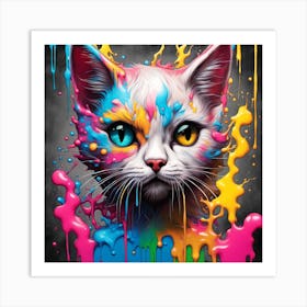 Cat With Paint Splatters Art Print