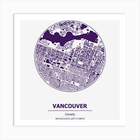 Vancouver City Map Coordinates Art Print