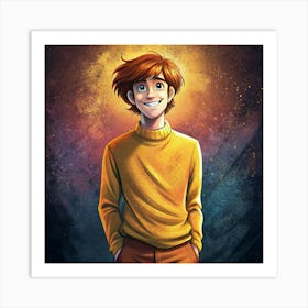 Smiling Boy With Red Hair In A Yellow Sweater Art Print