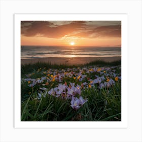 Sunset Over Flowers Art Print