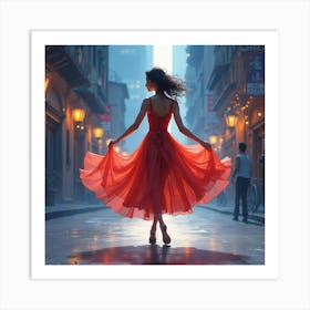 Elegant Dancer With Watercolor Cityscape Lights 1 Art Print