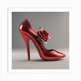 Red Shoe With Rose Art Print