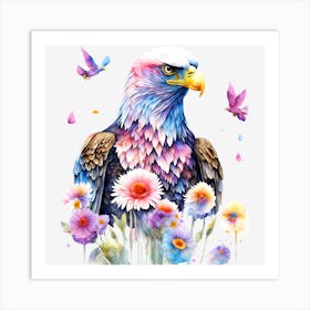 Eagle With Flowers Art Print