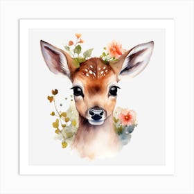 Fawn Watercolor Painting Art Print