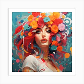 Girl With Flowers Art Print