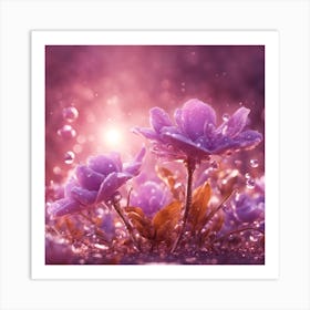 Purple Flowers With Water Droplets Art Print