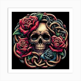 Skull With Roses Art Print