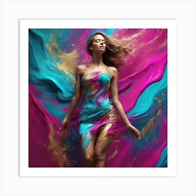 Beautiful Woman In A Colorful Dress Art Print