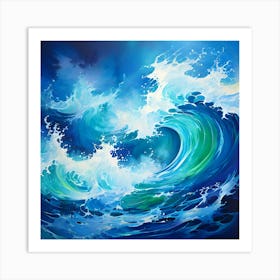 A Mesmerizing Semi Abstract Artwork Featuring Energetic Waves In A Captivating Blend Of Intense Blue (1) Art Print