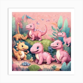 Pink Dinosaurs Art Print