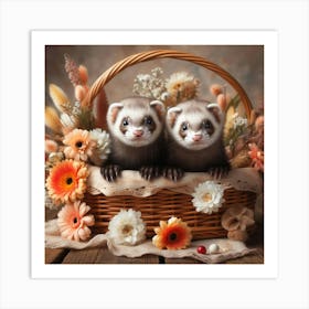 Ferrets In A Basket 3 Art Print