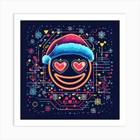 Vector Illustration Glowing Neon Emoji Face Generated AI. Wall Art Print Art Print