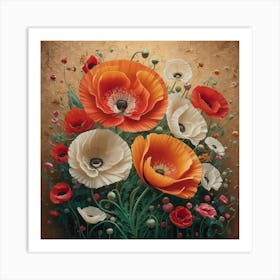 Floral Symphony Vibrant Poppies Against A Textured Canvas (4) Art Print