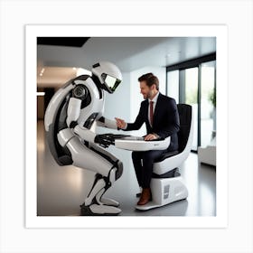 Robot And Businessman Art Print