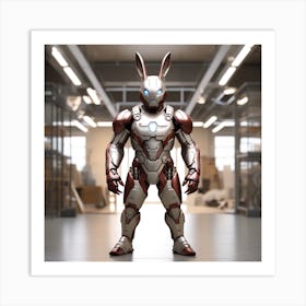 Humanoid Rabbit, Iron Man Suit, Standing, Full Body, Front View 1 Art Print