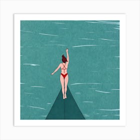 Woman In Bikini On Surfboard Art Print