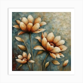 Textured Three Flowers Art Print