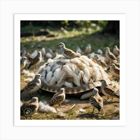 The Birds Gathered Around The Pile Of Feathers Their Songs Filling The Air It S A Farewell Hymn A Celebration Of The Tortoise S Life And Legacy (1) Art Print