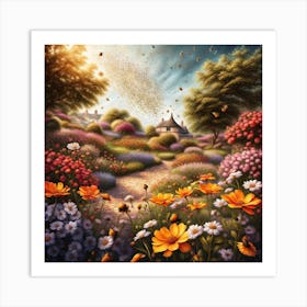 Bees In The Garden Art Print