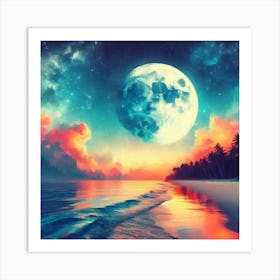 Full Moon On The Beach Art Print