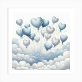 Heart Balloons In The Clouds Art Print