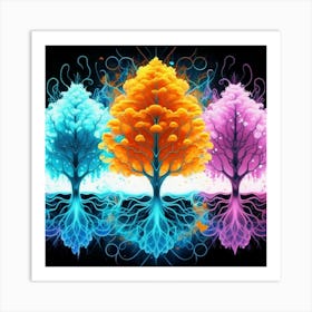 Three Colorful Trees in neon colors 12 Art Print