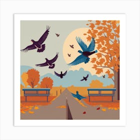 Pigeons In The Park Art Print