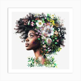 Afro Girl With Flowers 2 Art Print