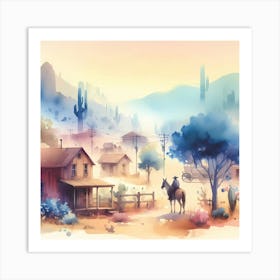 Watercolor Of A Western Town 1 Art Print