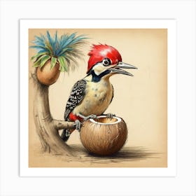 Woodpecker With Coconut Art Print