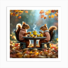 Two Squirrels Having Tea Art Print