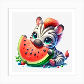 Zebra Eating Watermelon Art Print