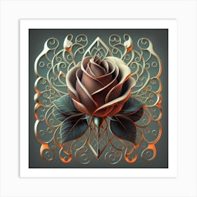 Stylized and intricate geometric black rose 10 Art Print