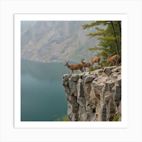 Deer On Cliff Art Print