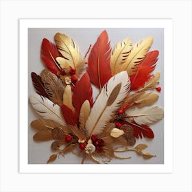 Golden and red feathers Art Print