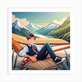 Man Relaxing In Hammock Art Print