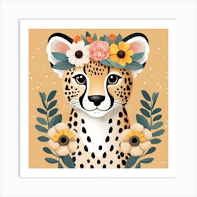 Floral Baby Leopard Nursery Illustration (5) Art Print