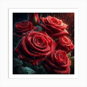 Red Roses In The Rain 2 Art Print