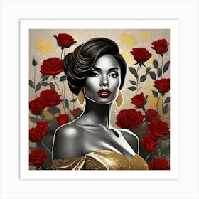 Black Woman With Roses 2 Art Print