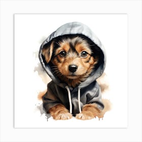 Watercolour Cartoon Dog In A Hoodie 3 Art Print