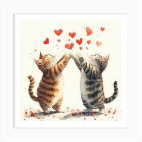 Dancing Cats Under Falling Heart 12 Art Print